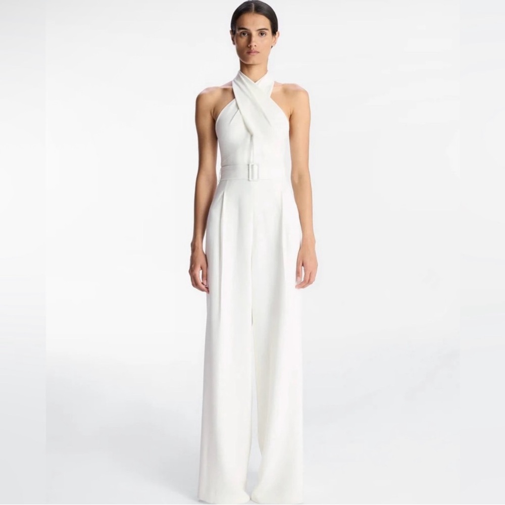 NWT A.L.C. Murphy Halter Jumpsuit 8 White WideLeg Belt Sleeveless Pleated Halter